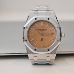 THE WHITE GOLD, SALMON DIAL UK REPLICA AUDEMARS PIGUET ROYAL OAK JUMBO 15202BC